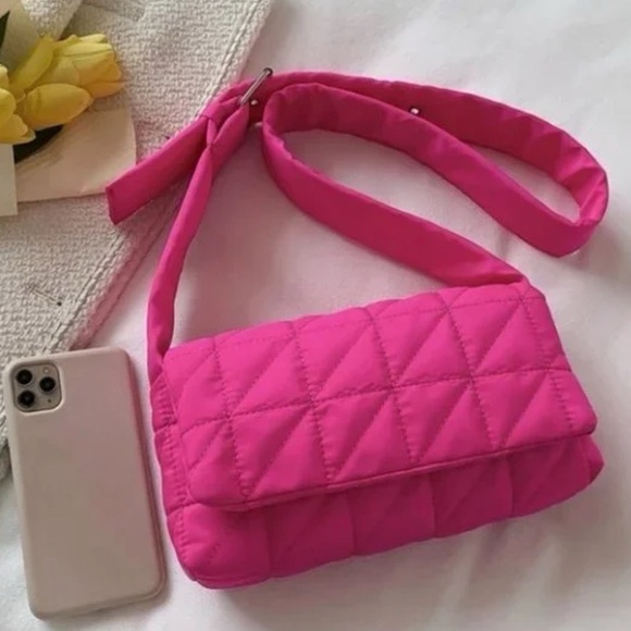 Pink Quilted Crossbody Puffer Shoulder Bag Handbag Nwt - Picture 3 of 8